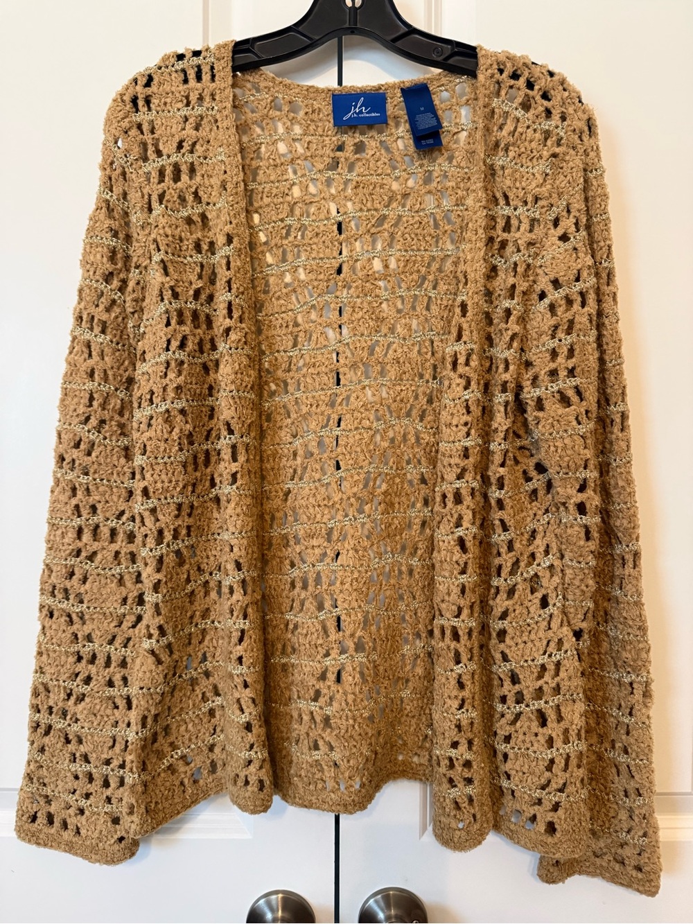 JH Collectibles Open Crochet Cardigan in Camel Brown